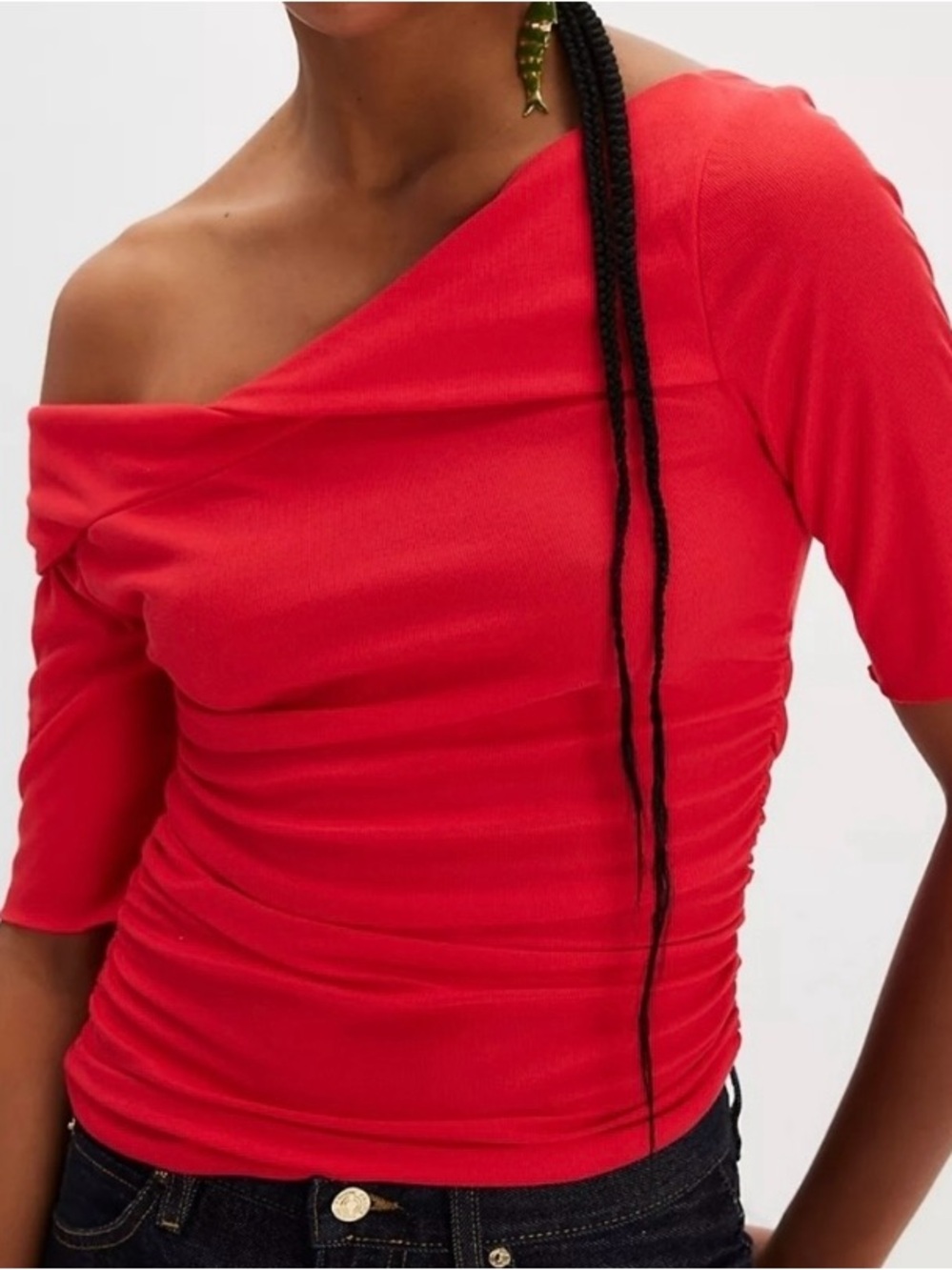 Free People Cross My Heart Off-Shoulder "Poppy Red" Top